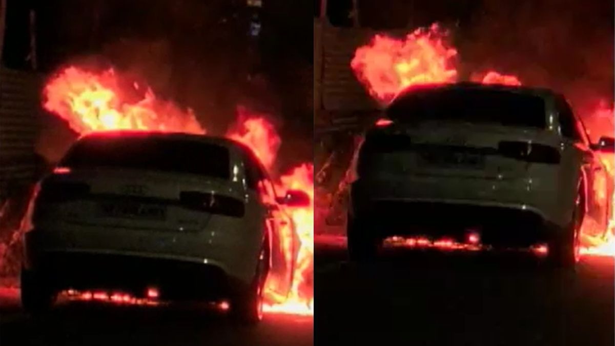 लखनऊ में ऑडी में लगी आग. (Photo: Screengrab)