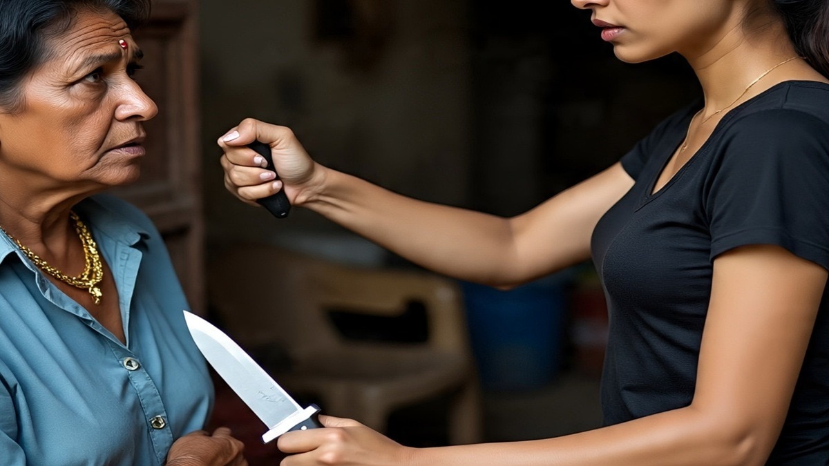 महिला ने चाकू दिखाकर छीनी सोने की चेन (Photo: AI Image)