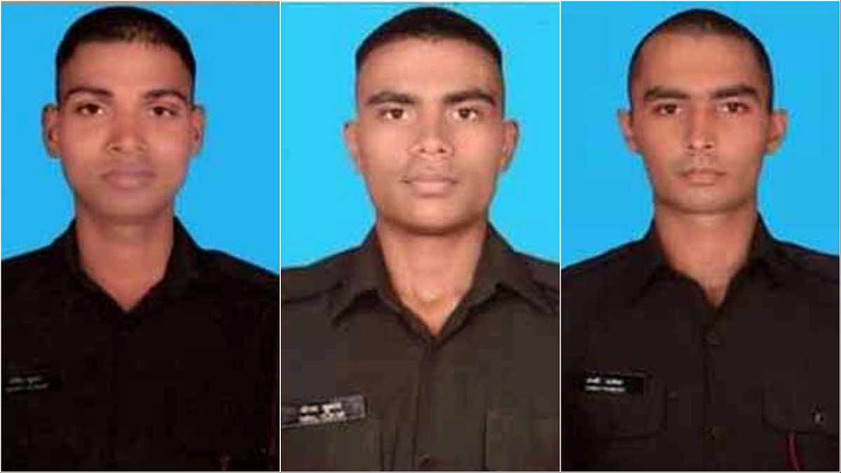 बाएं से- सिपाही मोहित कुमार, अग्निवीर नीरज कुमार चौधरी और अग्निवीर डाभी राकेश देवभाई (Photo: X/@firefurycorps)