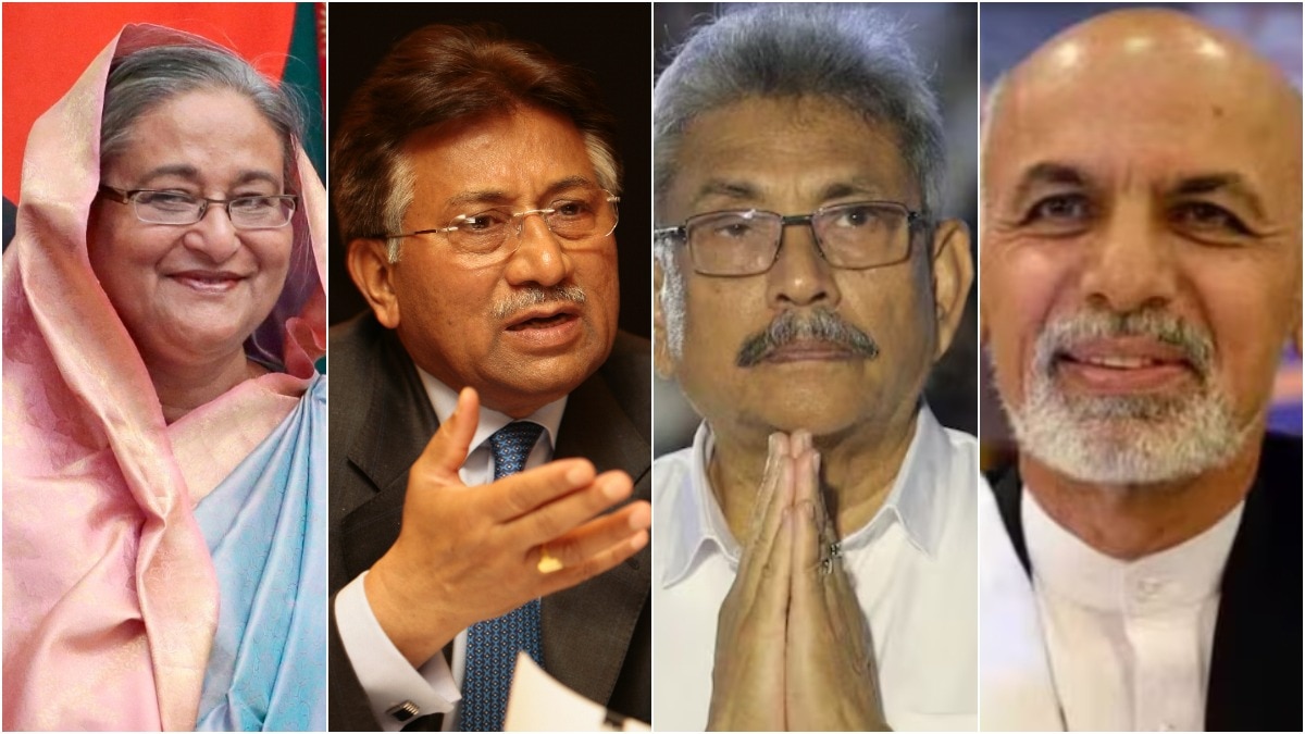बांग्लादेश की शेख हसीना, पाकिस्तान के परवेज मुशर्रफ, श्रीलंका के गोटबाया राजपक्षे और अफगानिस्तान के अशरफ गनी को तख्तापलट के बाद देश छोड़ना पड़ा था (Photo - ITG)