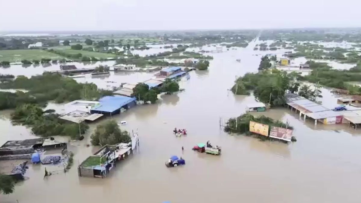 बारिश के बाद गांवों के आसपास का पूरा इलाका जलमग्न. (Photo: Screengrab)