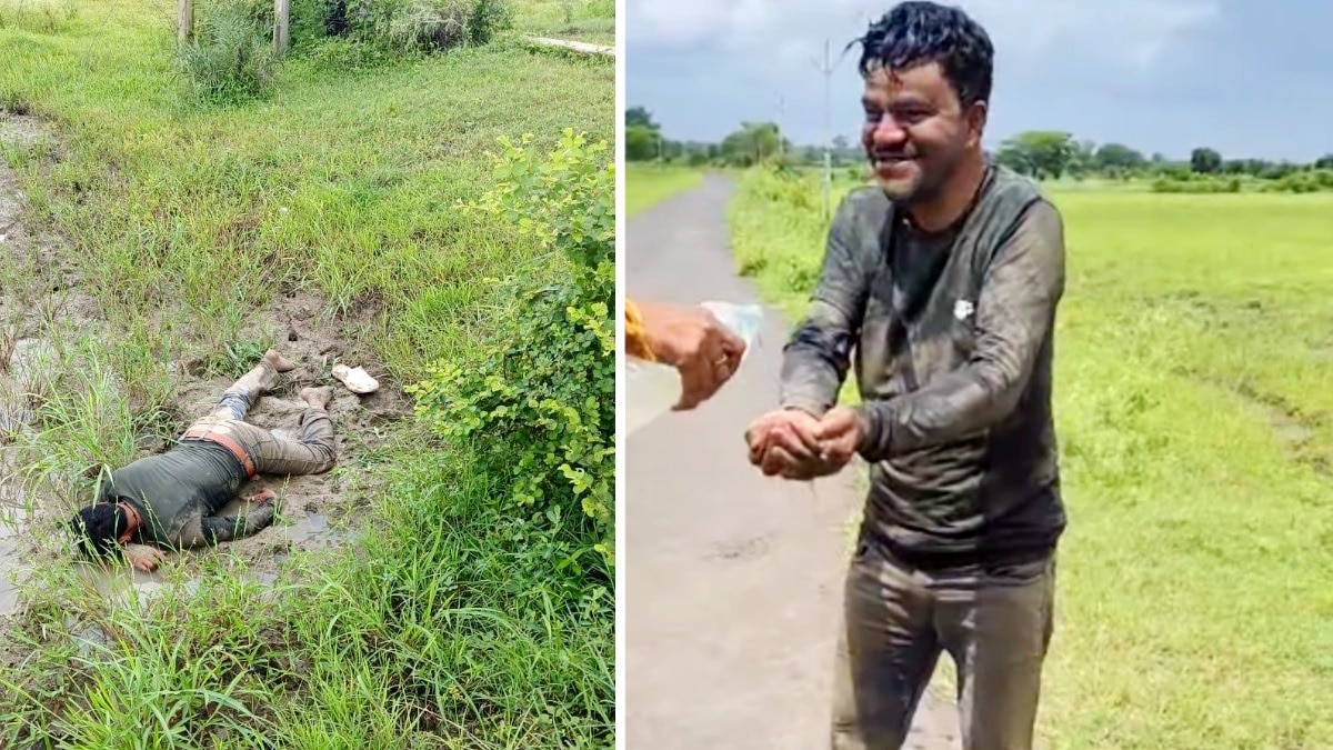 पुलिसकर्मी ने धुलाया सरपंच का मुंह.(Photo:Screengrab) 