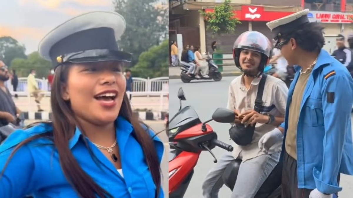 नेपाल के जेन जी रिश्वतखोरों की एक्टिंग करते हुए भी प्रोटेस्ट कर रहे हैं. (Photo: Instagram\@ mbhusan404 and birendra620710 )