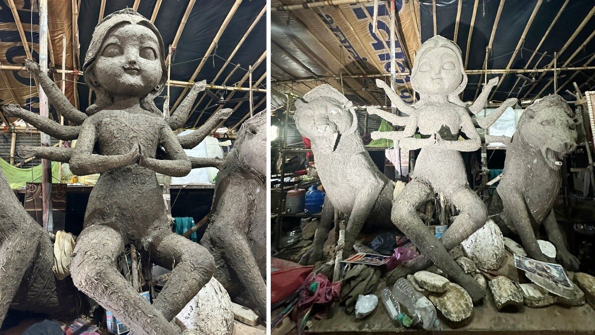 AI जनरेटेड इमेज देखकर बनाई जा रही थी दुर्गा प्रतिमा.(Photo:ITG)