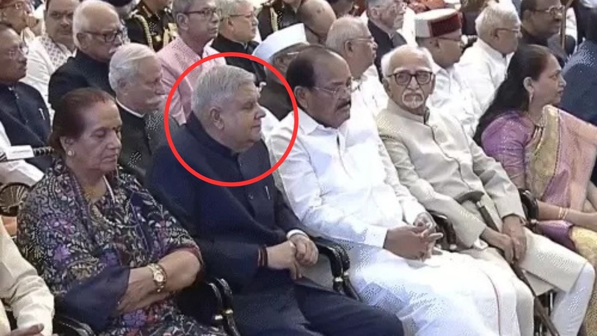 सीपी राधाकृष्णन के शपथ ग्रहण समारोह में नजर आए जगदीप धनखड़ (Photo: PTI)