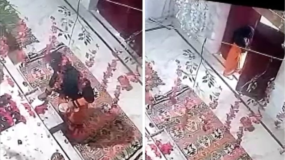 मंदिर में चोरी की घटना सीसीटीवी में हुई कैद. (Photo: Screengrab)