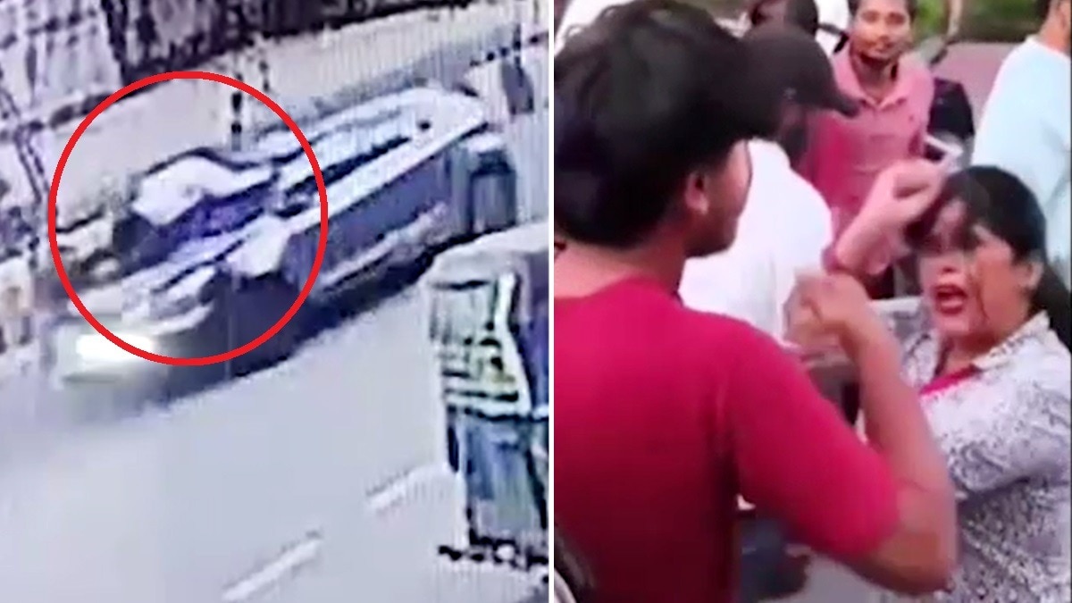 कार चालक की पकड़ कर लगाई धुनाई.(Photo:screengrab)