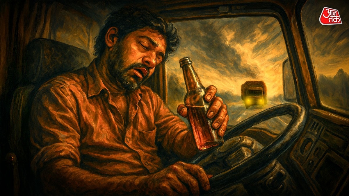 ट्रक ड्राइवरों की थकान और शराबखोरी से हर साल लाखों मौतें (AI Image Generated by:Vani Gupta)