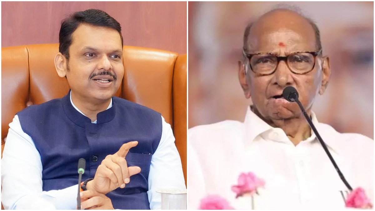 Maharashtra CM Devendra Fadnavis and NCP-SP Chief Sharad Pawar