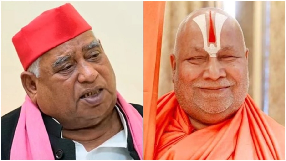 अयोध्या सांसद अवधेश प्रसाद (L) और रामभद्राचार्य. (File Photo: PTI)