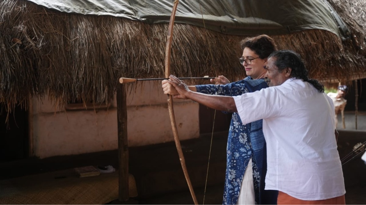 Priyanka Gandhi practiced bow and arrow.