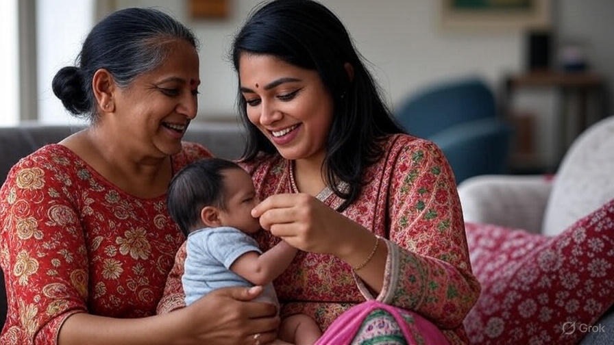 two women with kid