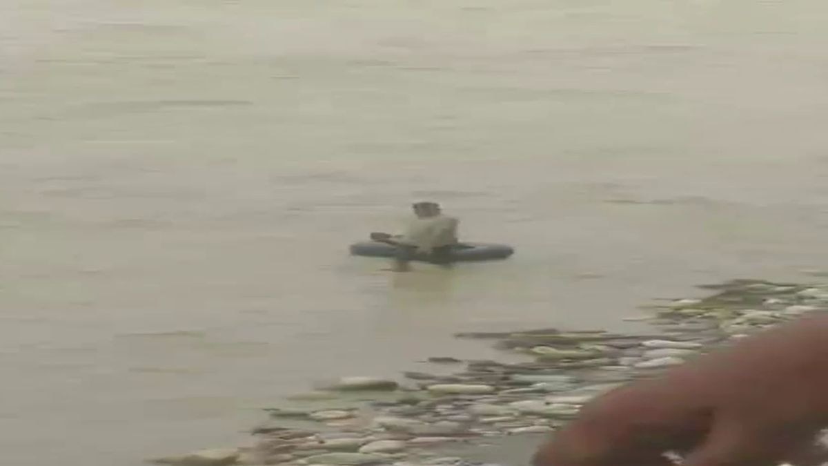 सैलाब में बहती दिखीं दो लाशें. (Photo: Screengrab)