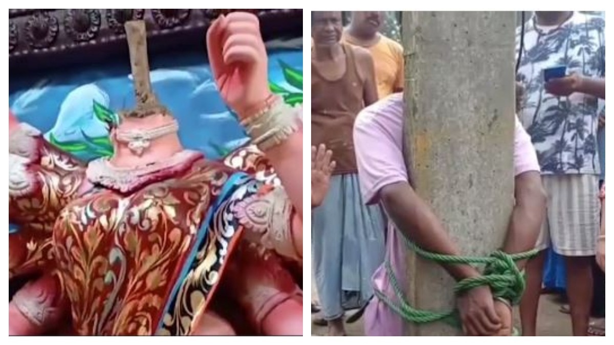 प्रतिमा का सिर चुराने वाले की हुई पिटाई (Photo: Screengrab)