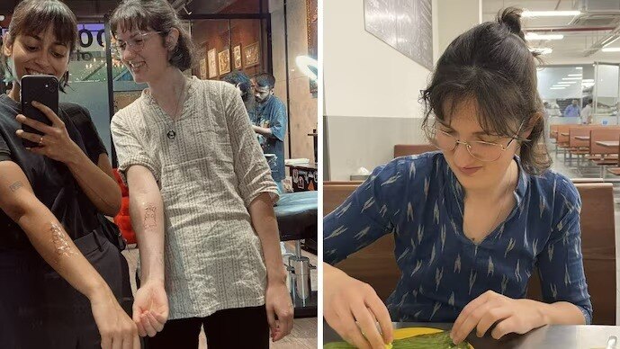 फ्रेंच महिला ने कहा कि उन्हें सलवार सूट पहनना बहुत अच्छा लगता है. (Photo: X\@Julia Chaigneau)