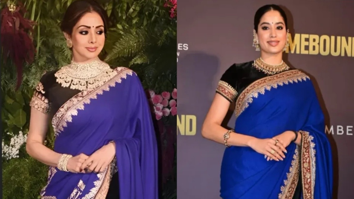 Janhvi Kapoor: जाह्नवी ने ‘होमबाउंड’ प्रीमियर पर पहनी मां श्रीदेवी की साड़ी, ग्लॉसी मेकअप कर छाईं एक्ट्रेस – janhvi kapoor wore sridevi iconic saree homebound premiere photos tvist