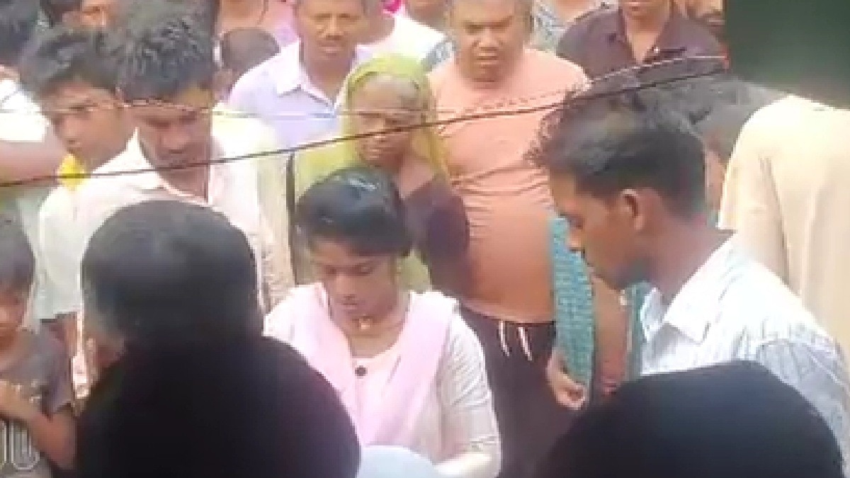 Man and woman amid crowd