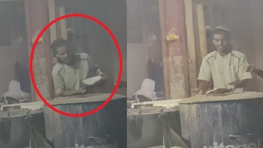 थूक कर रोटी बनाता कारीगर. (Photo: Screengrab)