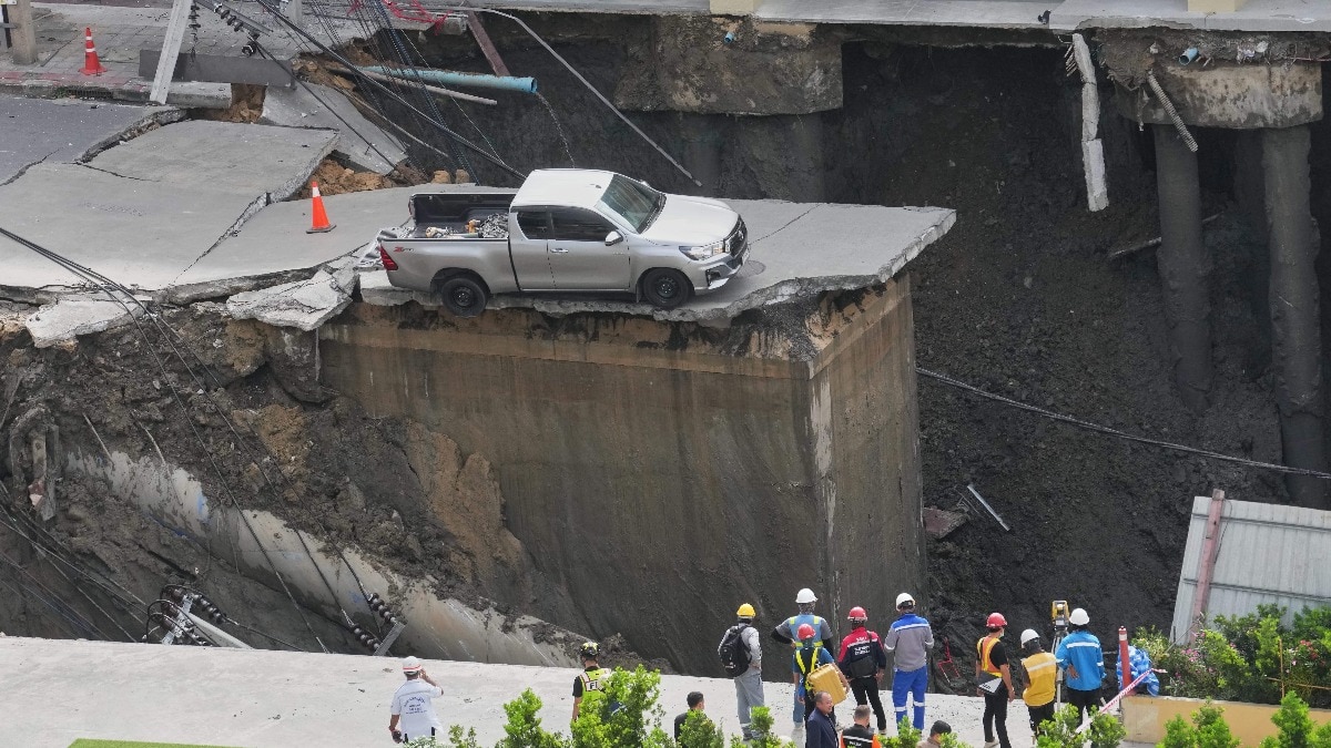 Damage is seen after a road collapse in Bangkok Thailand (Photo: AP) 