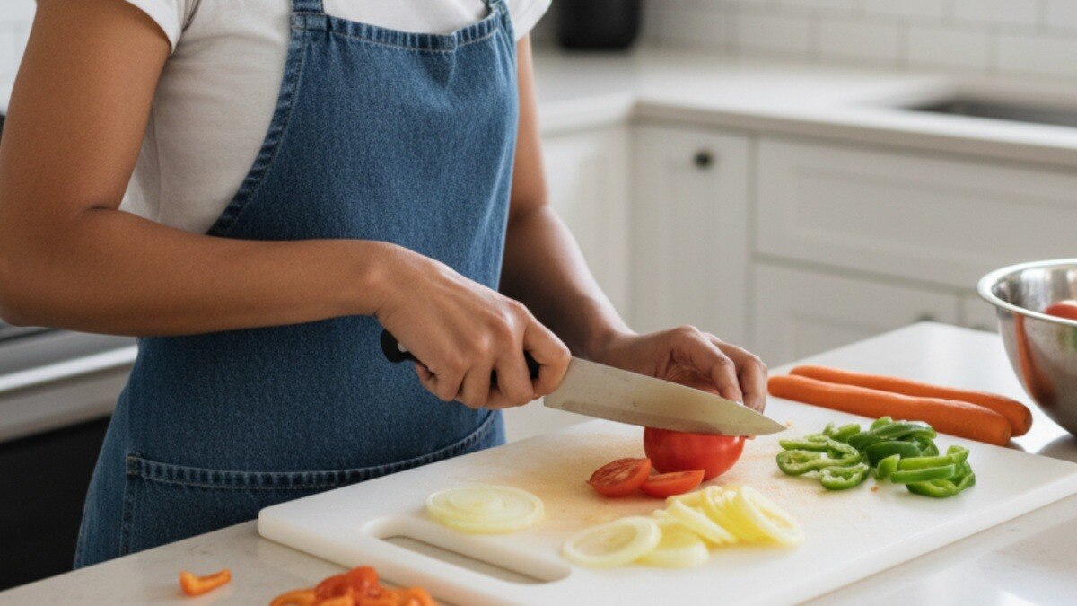 प्लास्टिक चॉपिंग बोर्ड से खाने में घुस रहे माइक्रोप्लास्टिक कण (Photo: AI Generated) 