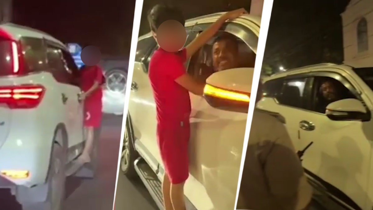 Child stand on running car 