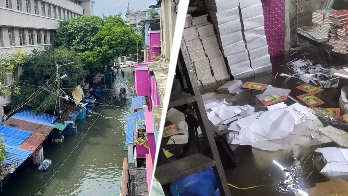 बुक मार्केट में घुसा दुकान का पानी 