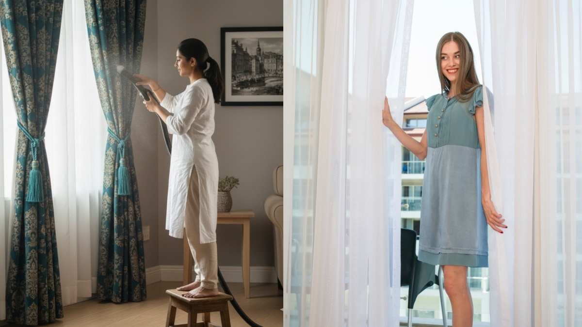 पर्दों पर जमी गंदगी को आसानी से करें साफ (Photo: AI generated)