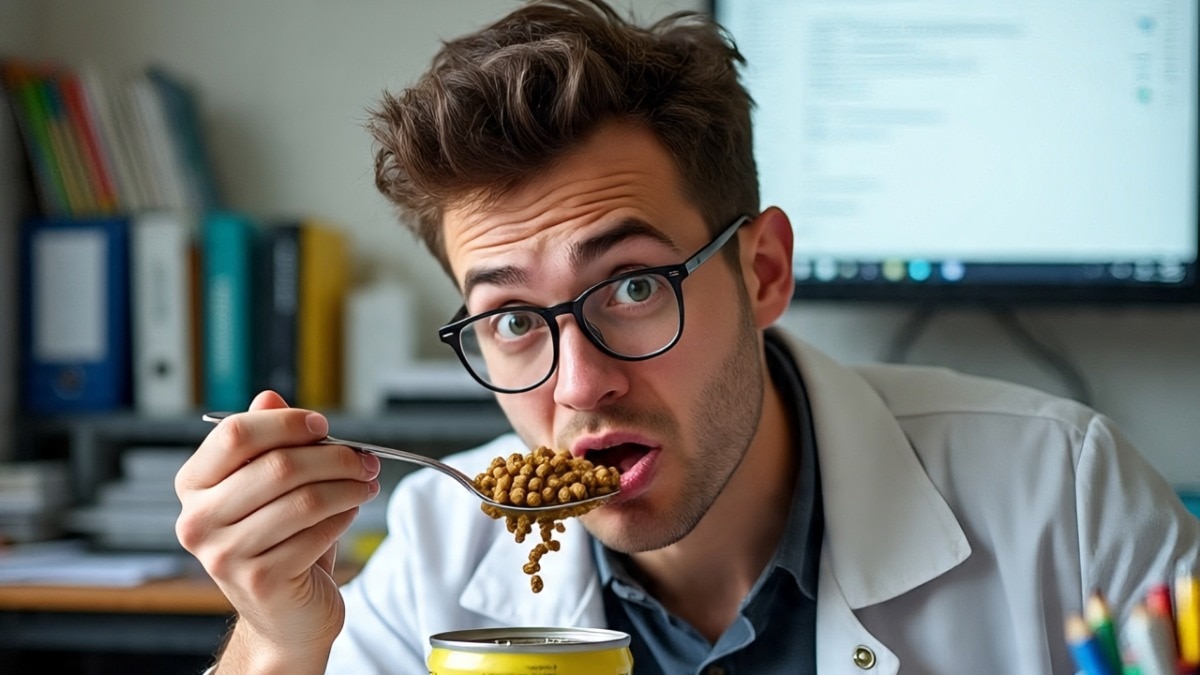 स्विट्जरलैंड में पढ़ रहे एक चीनी पीएचडी छात्र ने कुछ पैसे बचाने के लिए प्रोटीन की जरूरत पूरी करने के लिए बिल्ली का खाना खाना शुरू किया है. यह खबर अब दुनिया भर में वायरल हो गई है.  ( Photo: AI Generated)