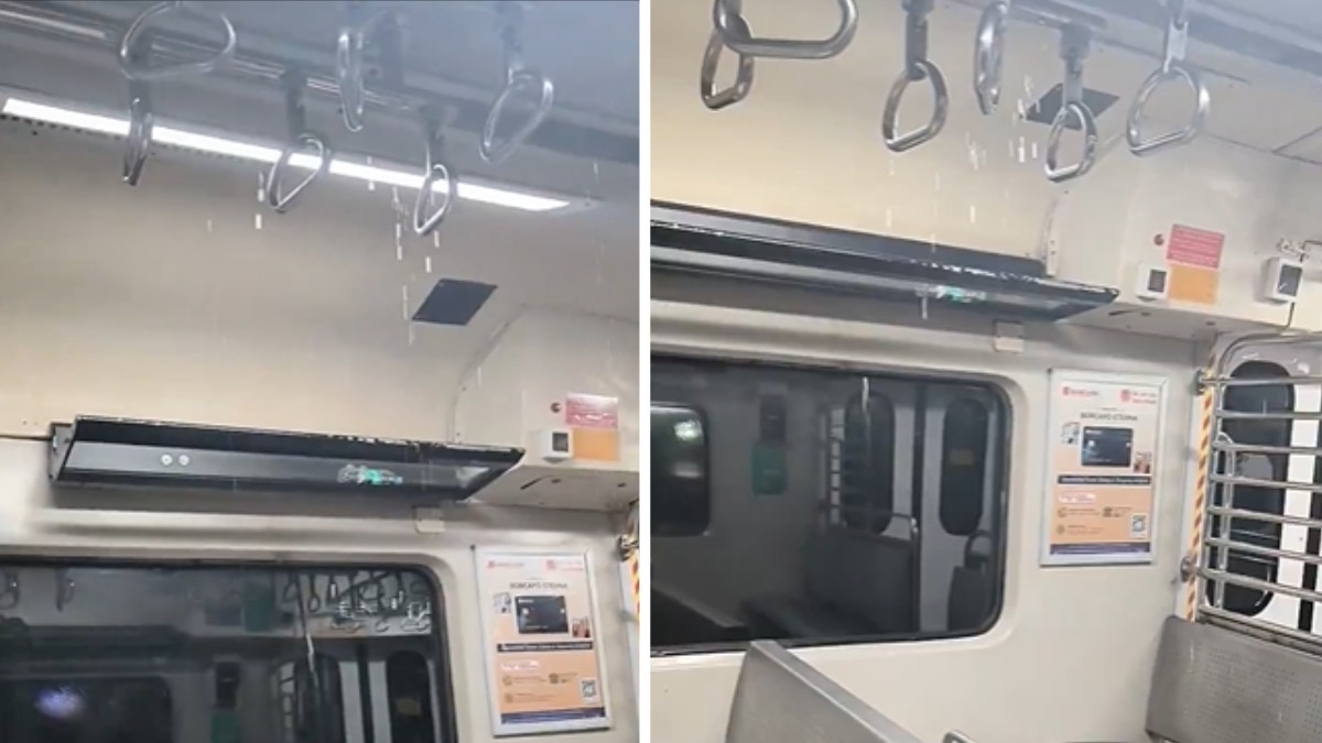 मुंबई की AC लोकल ट्रेन में हुआ पानी का रिसाव, परेशान रहे यात्री... वीडियो वायरल