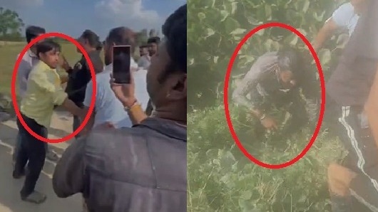 लेखपाल और सर्वे के लिए गए अन्य कर्मचारियों को पीटते दबंग. (Photo: Screengrab) 