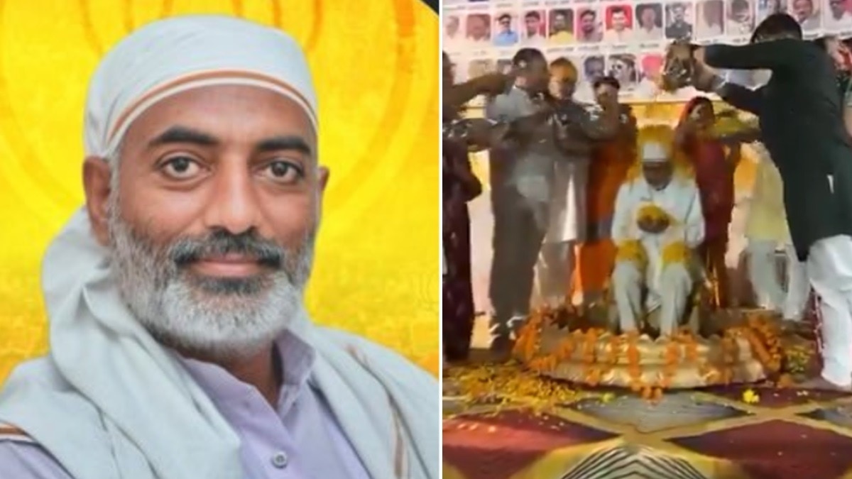 नर्मदापुरम सांसद ने सिंहासन पर कराया खुद का पुष्पाभिषेक.(Photo:Screengrab)