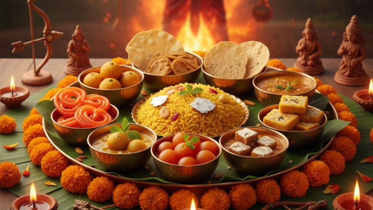 दशहरा पर बनने वाले व्यंजन त्योहार के मजे को दोगुना कर देते हैं.  (Photo: AI Generated)