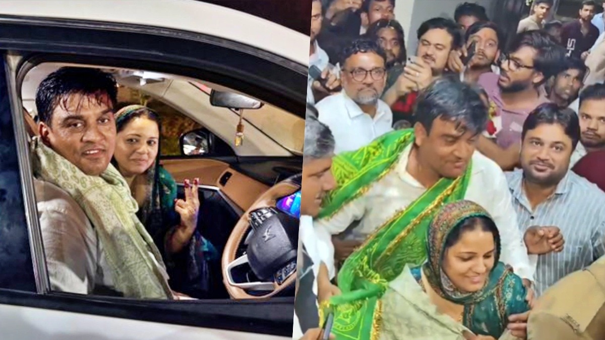 Irfan Solanki with his wife and supporters after his release from jail (Photo- Screengrab)