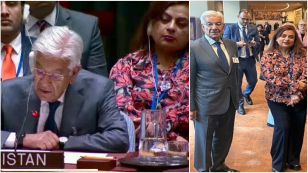 इजरायल समर्थक शमा जुनैजो ख्वाजा आसिफ के साथ यूएन पहुंची (Photo- X)