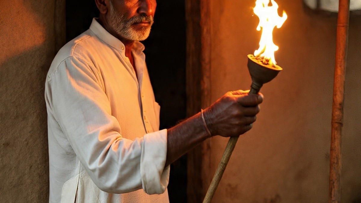 man holding fire torch