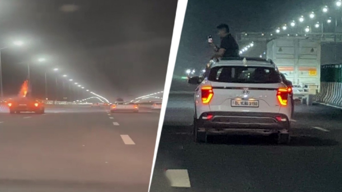 चलती कार में आतिशबाजी (Photo: Screengrab)