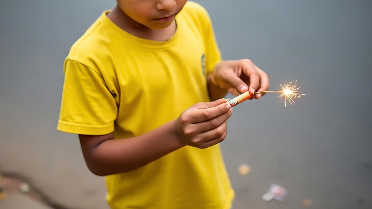 boy holding fire cracker