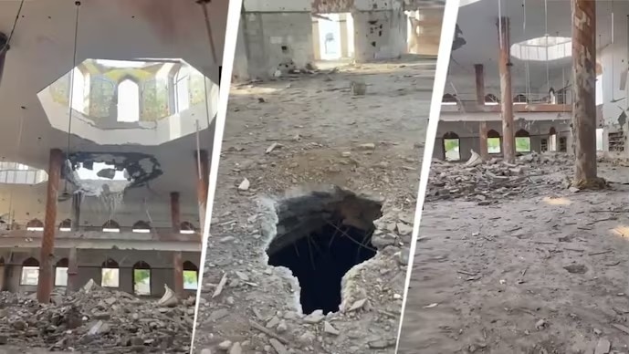 Debris seen lying around at mosque in Subhan Allah camp in Pakistan's Bahawalpur after Indian strikes