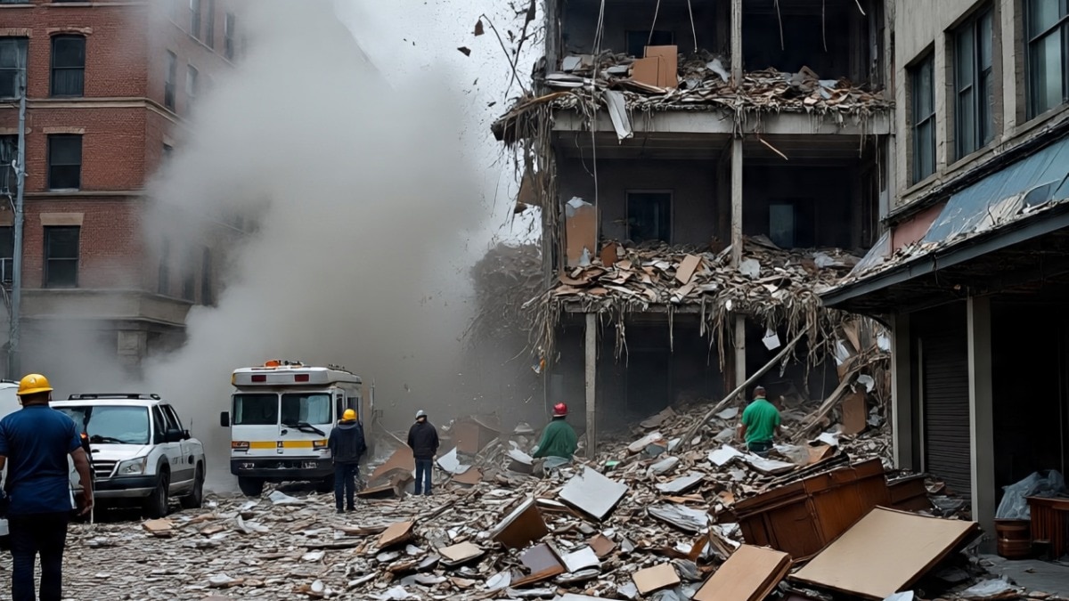 बिल्डिंग गिरने से तीन लोगों की मौत. (Photo: AI-generated)