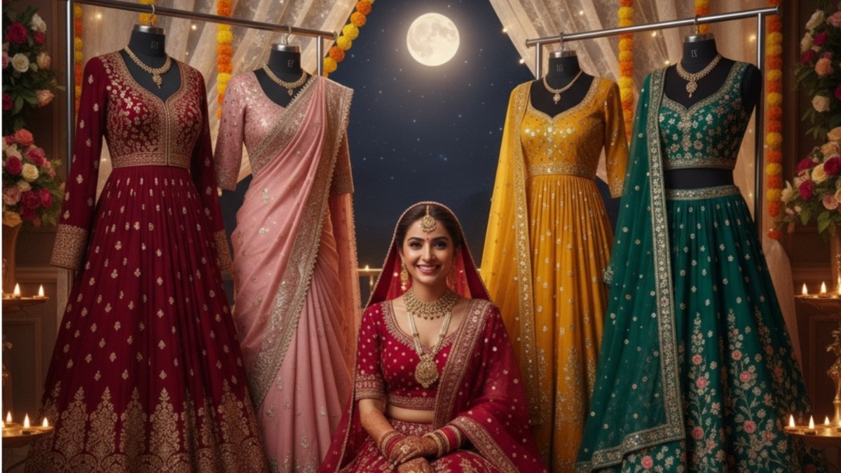 करवा चौथ पर प्यार और खुशहाली के लिए पहनें जाते हैं खास रंग के कपड़े. (Photo: AI Generated)