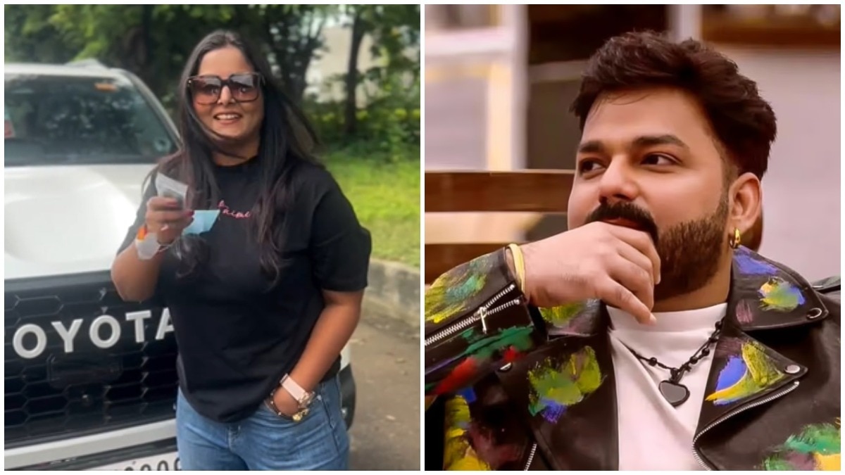 पवन सिंह की नई कार ड्राइव करती दिखीं अंजना सिंह (PHOTO: Screengrab)