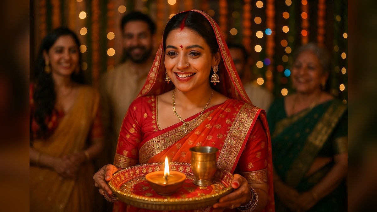 करवा चौथ के मौके पर अपनी पत्नी को खूबसूरत गिफ्ट दीजिए (Photo: AI-Generated)