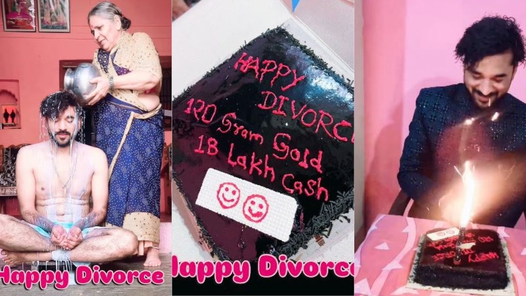 तलाक के बाद दूध से नहाया शख्स, 'हैप्पी डिवोर्स्ड' केक काट मनाया जश्न, वीडियो वायरल