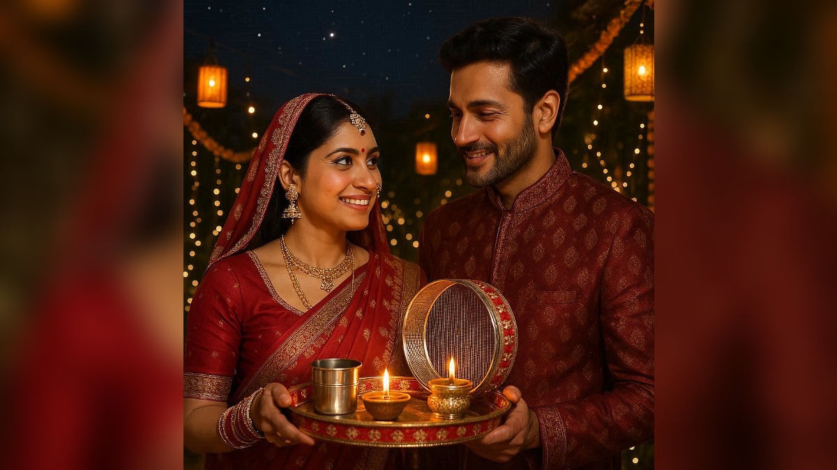 करवा चौथ पर शुभकामना संदेश भेजिए (Photo: AI-Generated)
