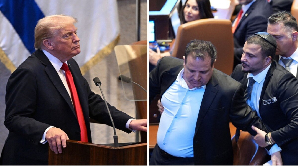 ट्रंप की स्पीच के दौरान इजरायली संसद में नारेबाजी सुनने को मिली (Photo: Reuters)