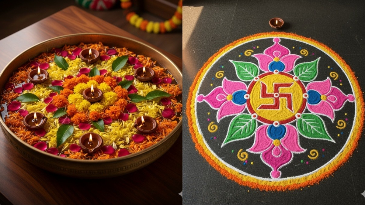 दिवाली पर रंगोली से अपने घर का हर कोना सजाएं. (Photo: AI-generated)
