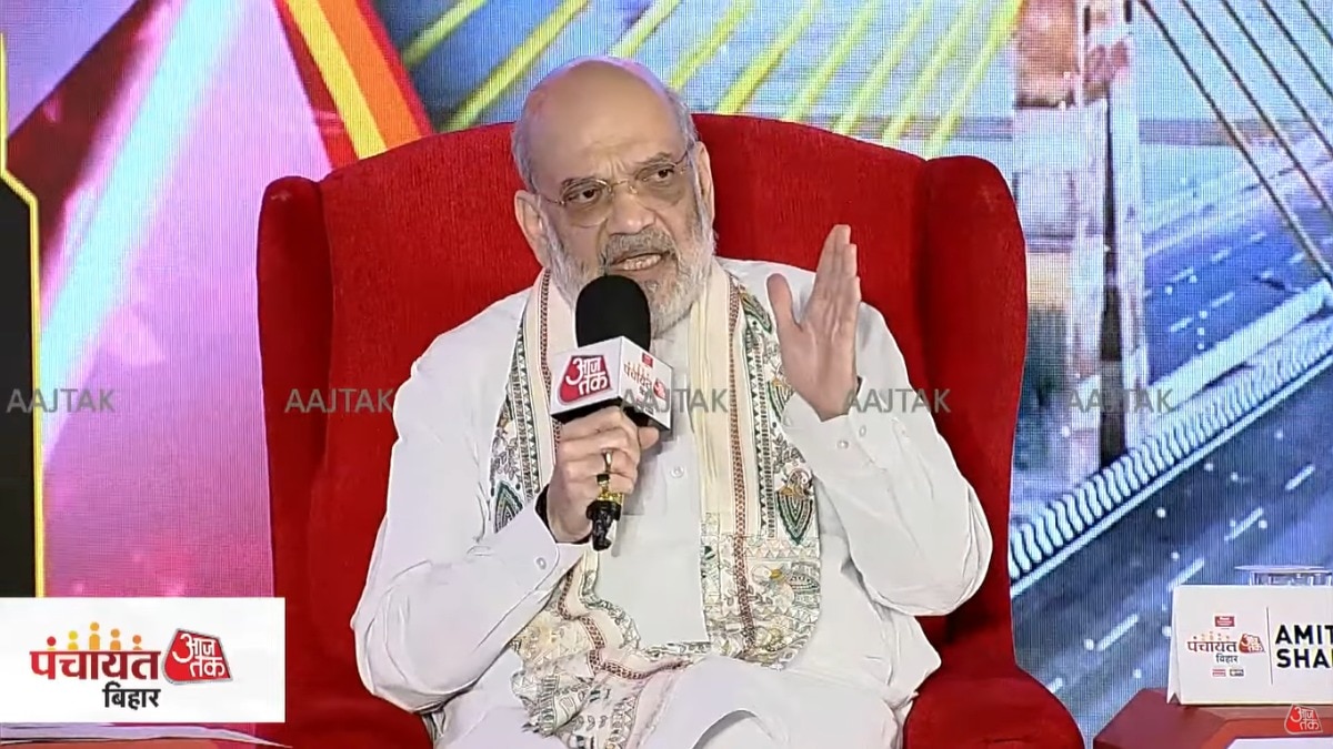 पंचायत आजतक बिहार में अमित शाह ने यमुना सफाई के मुद्दे पर अपना रुख स्पष्ट किया. (Photo: ITG)