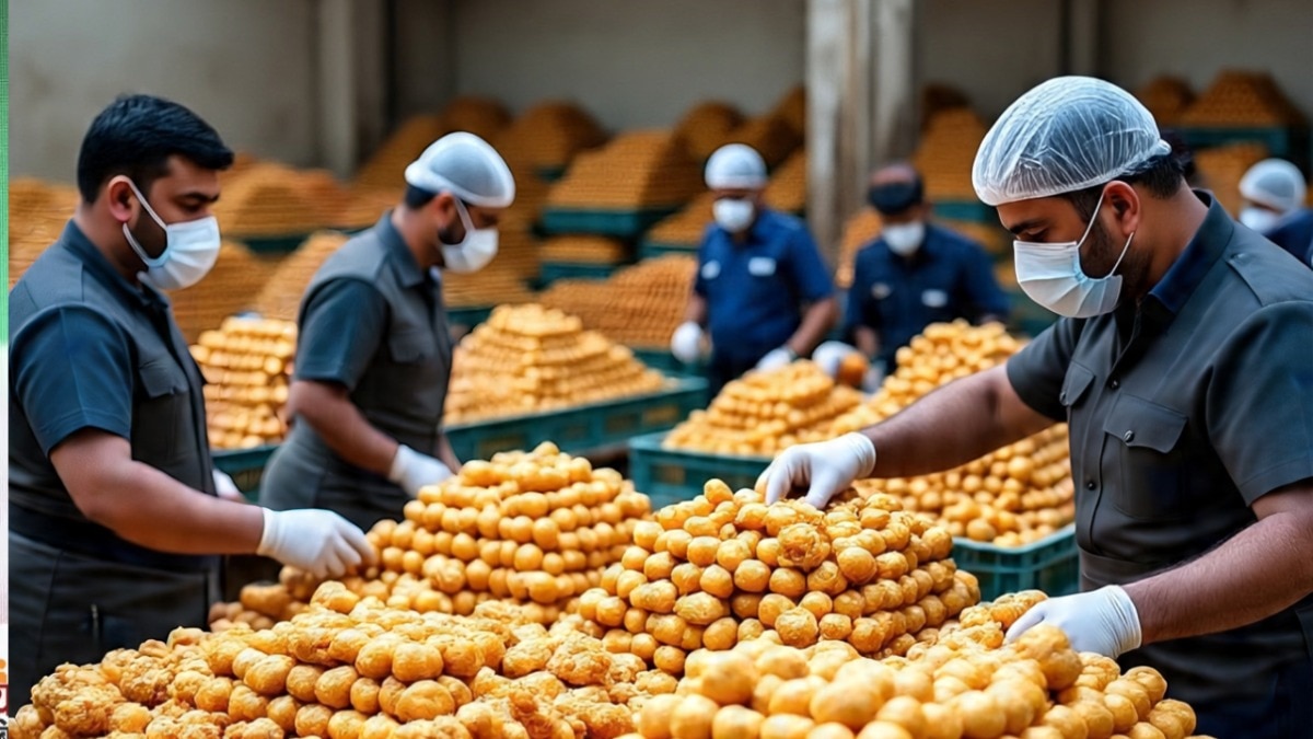 दिल्ली पुलिस ने मिठाई के गोदाम पर छापा मारा.  (Photo: AI-generated)