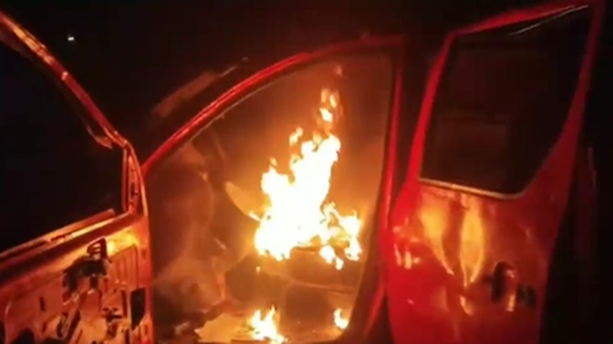 Fire in fire brigade vehicle