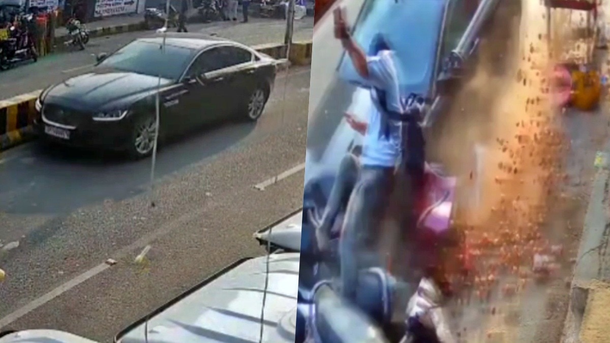 प्रयागराज में जैगुआर हादसे का वीडियो सामने आया (Photo- Screengrab)